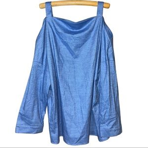 Tibi Cold Shoulder Chambray Blouse